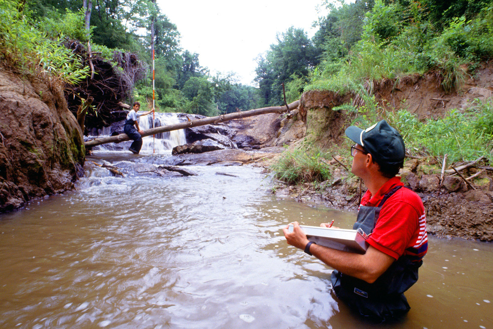 Measuring water level in river