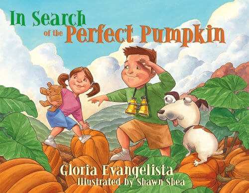 cover of picture book showing illustration of family in field of pumpkins